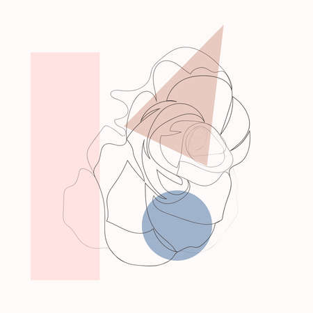 One line with minimal shapes, patterns, tropical leaves and flower. Abstract illustration for fashion design, modern cover, poster, template in minimal flat styleのイラスト素材