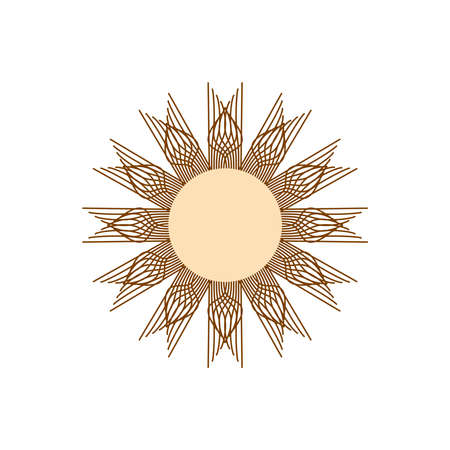 Magic concept, vintage sun with face, gold, trending beige, stylized engraving. Illustration for astrology, boho design, pagan symbols for fortune telling.のイラスト素材