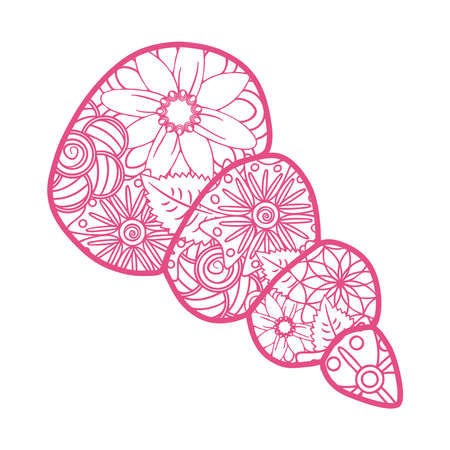 Sea shells, whale, lizard, heart, paisleys, flowers Elements for adult coloring book patterns tattoosのイラスト素材