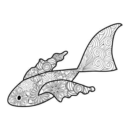 Hand drawn fish, for anti stress Coloring Page with high details, illustration in style. Sea collection.のイラスト素材