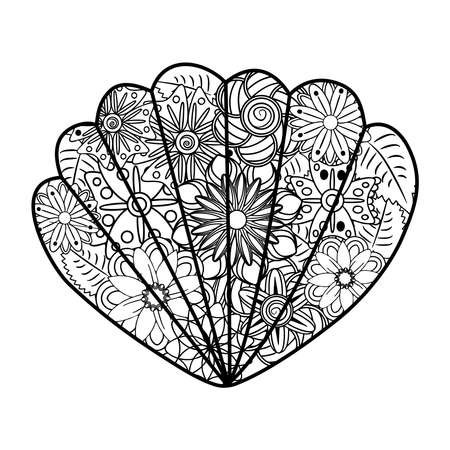 Sea shells, whale, lizard, heart, paisleys, flowers Elements for adult coloring book patterns tattoosのイラスト素材