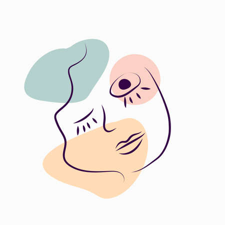 Women's portraits. Female abstract hand-drawn modern portrait, silhouettes of fashionable girls, modern posters with female faceのイラスト素材