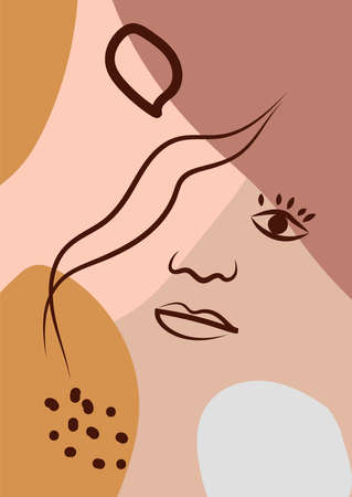 Portrait of a female For Beauty Concept. Abstract Woman face one line drawing. Portret minimalistic style. Continuous lineのイラスト素材