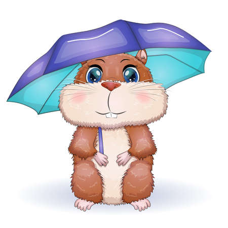 Cute hamster with umbrella, autumn is coming, hamsters cartoon characters, funny animal characterのイラスト素材