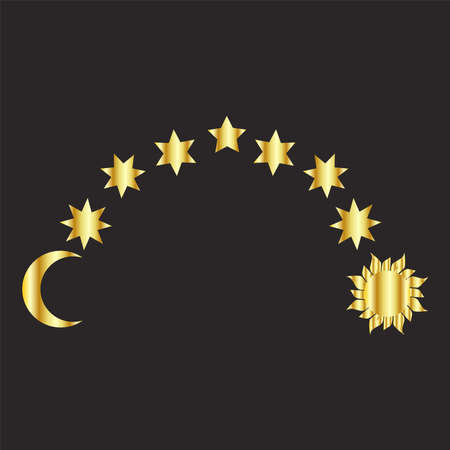 Set of golden moon, stars, sun, magical astrology and boho. Magic concept, minimalism. Figure astrology, design Boho, pagan symbols for divination.のイラスト素材