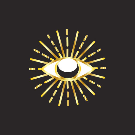 Evil eye gold isolated. Magic, witchcraft, occult symbol. Hamsa eye, karma, magic eye, decorative element Brown golden eyesのイラスト素材