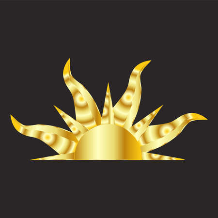Magic concept, half vintage sun, trending gold. Figure astrology, Boho design, pagan symbols for divination.のイラスト素材