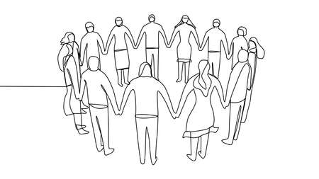 Continuous line drawing group of people sitting, standing, meeting and support.のイラスト素材