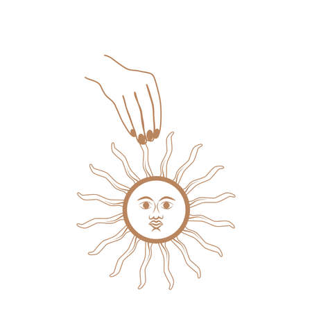 Esoteric symbols, alchemy and witchcraft art with hands, moon, eye and other magic elements. Esoteric symbol. Mystical and magical designのイラスト素材
