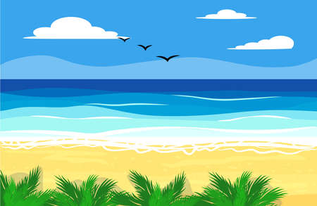 Beach with palm trees and sea, ocean, vacation and tourism concept. Summer, vacationのイラスト素材