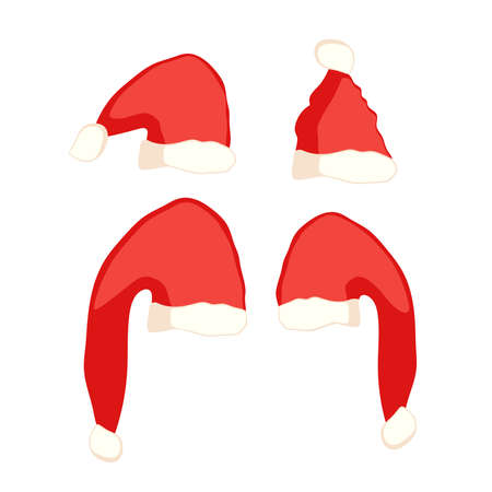 Four red santa hats. Design Template for Merry Christmas and Happy New Year Cardのイラスト素材