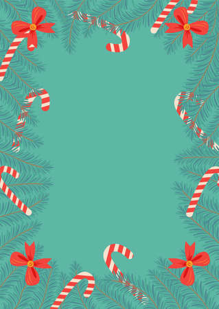 Fabulous winter. illustration of Christmas plants frame. Drawing for a postcard, poster, background.のイラスト素材