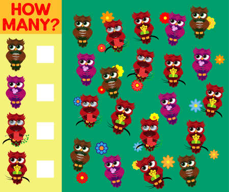 Cartoon Illustration of Educational Counting Activity Game for Children with Bird Characters.のイラスト素材