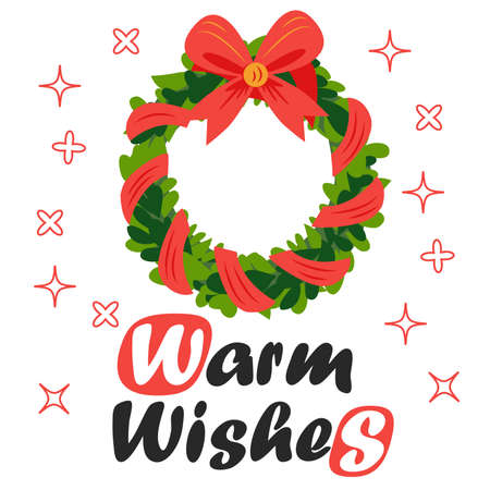 Merry christmas and Happy new year greeting card with Christmas wreathのイラスト素材
