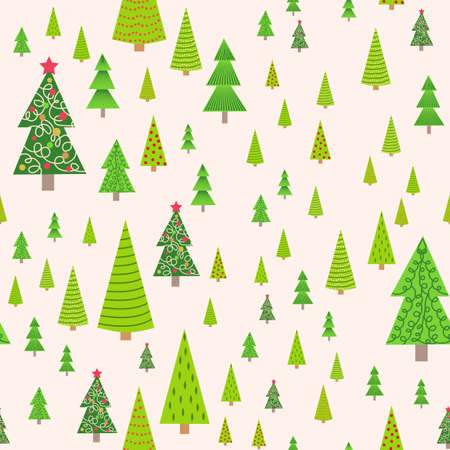 Seamless Christmas background with decorative Christmas trees
