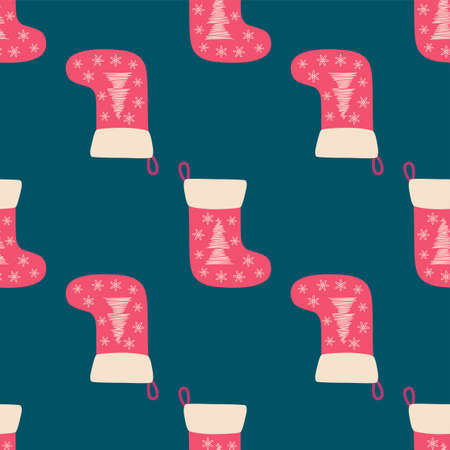 New Year s seamless background with Christmas socks, candy, giftsのイラスト素材