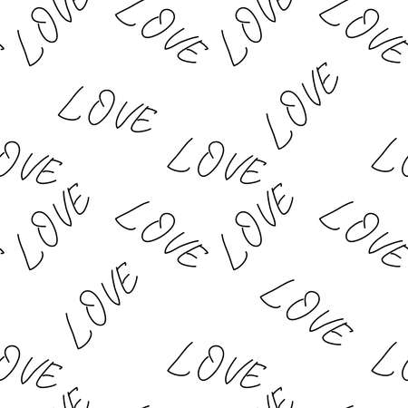love you hearts romantic pattern illustration isolated on white. black and white seamless patternのイラスト素材