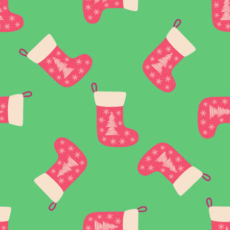 New Year s seamless background with Christmas socks, candy, giftsのイラスト素材