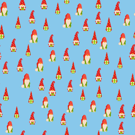 Christmas seamless pattern with gnomes, wrapping paper and background imageのイラスト素材