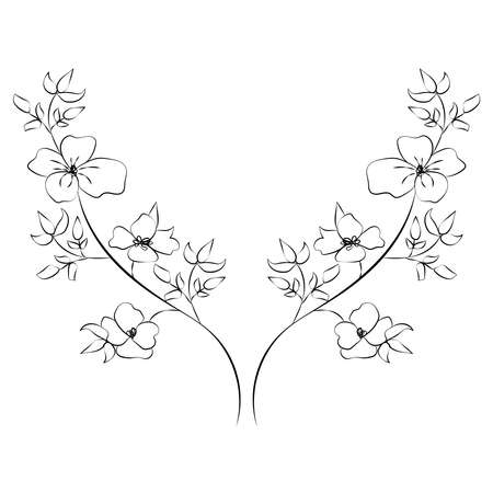 Summer garden blooming flowers monochrome illustration, sketch, hand drawn.のイラスト素材