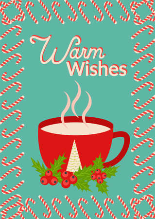 Christmas and Happy New Year templates. Trendy retro style. Lettering Warm wishesのイラスト素材
