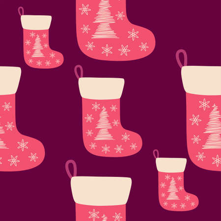 New Year s seamless background with Christmas socks, candy, gifts