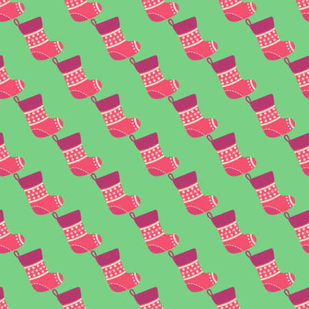 Christmas seamless pattern with red Christmas socks with snowflakes, specks
