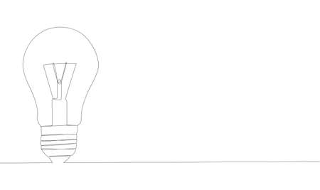 Self drawing of single continuous one line drawing of light bulb. Drawing by hand, black lines on a white background.のイラスト素材