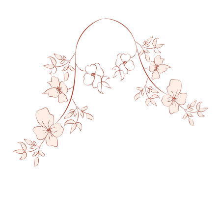 illustration brown beige nude flower, one line drawing, line art, modern illustration and art, nature and plants minimalist designのイラスト素材