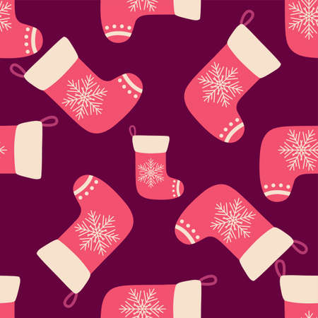 Christmas red socks doodle seamless pattern. Merry Christmas and Happy New Year print designのイラスト素材