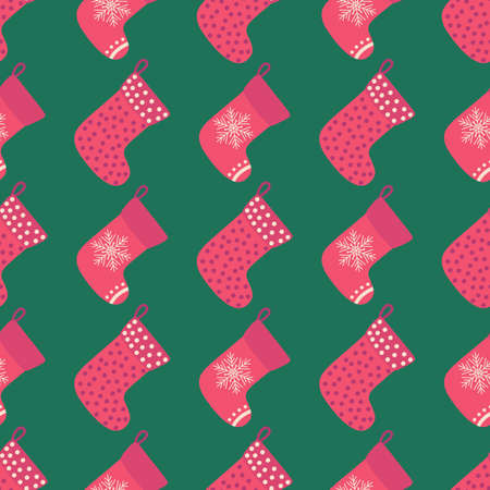 Christmas red socks doodle seamless pattern. Merry Christmas and Happy New Year print designのイラスト素材