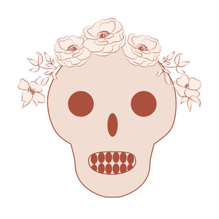 Vintage Card with Beige Skull and Flowers. Day of the deathのイラスト素材