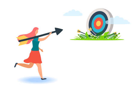 A man with an arrow is running towards his goal along a winding road, motivation is advancing, the path to achieving the goal is high, through clouds or stairs, steps of achievement, stepsのイラスト素材