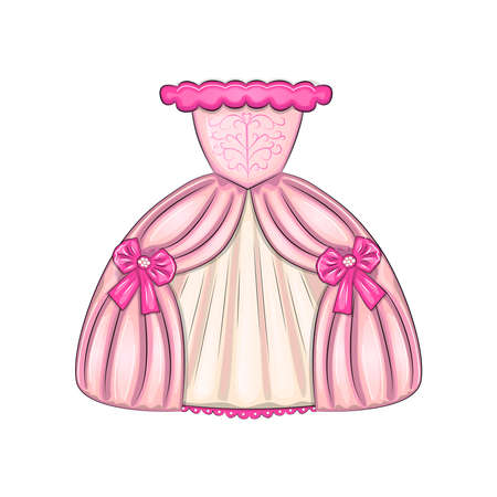 Pink evening princess dress. Prom dress with bows, embroidery, organzaのイラスト素材