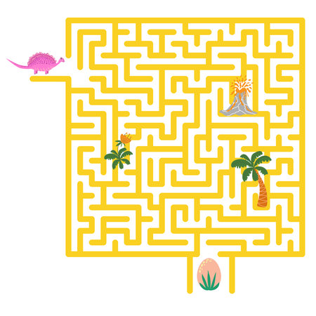 Help dinosaur find path to nest. Labyrinth. Maze game for kids.のイラスト素材