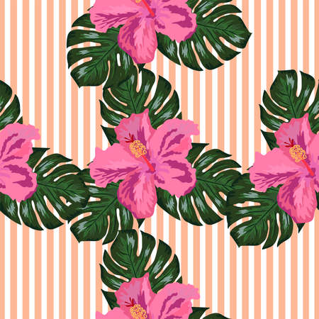 Floral exotic tropical seamless pattern tropic hawaiian wallpaper. Botanical print. Modern floral background.のイラスト素材