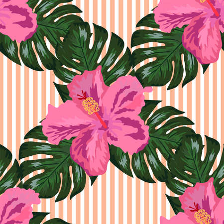 Floral exotic tropical seamless pattern tropic hawaiian wallpaper. Botanical print. Modern floral backgroundのイラスト素材