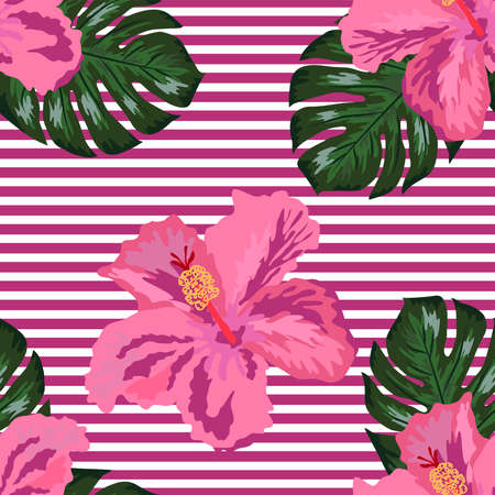Floral exotic tropical seamless pattern tropic hawaiian wallpaper. Botanical print. Modern floral backgroundのイラスト素材