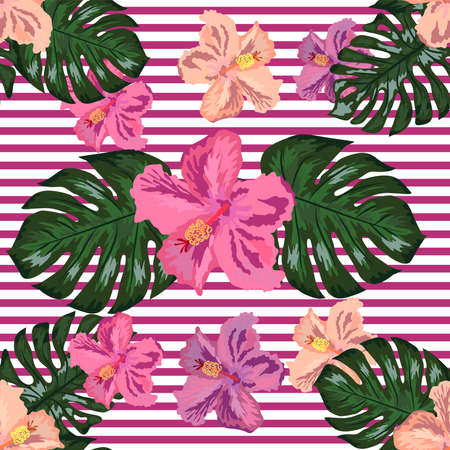 Floral exotic tropical seamless pattern tropic hawaiian wallpaper. Botanical print. Modern floral backgroundのイラスト素材