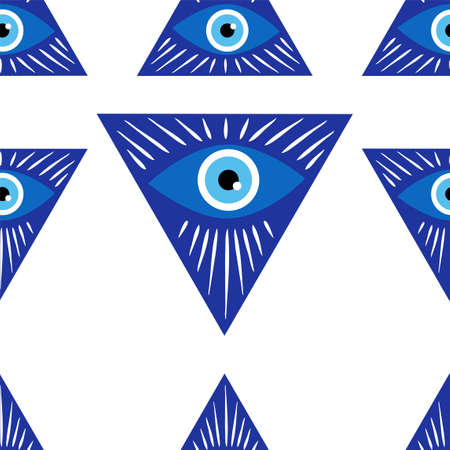 Mandala greek evil eye doodle seamless pattern. Magic, witchcraft, occult symbol, clip art line art collection. Hamsa eye, magical eye, decor element.のイラスト素材