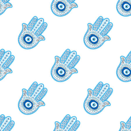 Hamsa eye, magical eye seamless pattern. Magic, witchcraft, occult symbol. Blue white golden eyes....