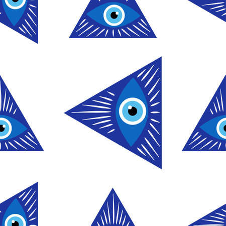 Mandala greek evil eye doodle seamless pattern. Magic, witchcraft, occult symbol, clip art line art collection. Hamsa eye, magical eye, decor element.のイラスト素材