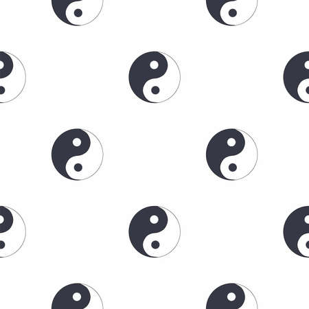 Chinese symbols seamless pattern. the coin with hieroglyphs, yin-yang, red fan, lanterns. Traditional signsのイラスト素材