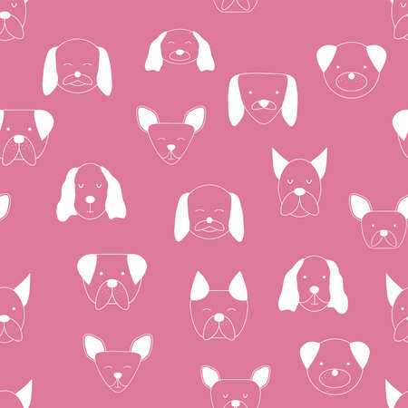Seamless baby pattern with dog animal muzzles. Monochrome on a colored background. Creative childish background. Perfect for kids design, fabric, packaging, wallpaper, textiles, apparelのイラスト素材