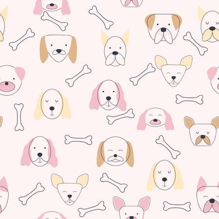 Seamless childish pattern with dog animal faces. Creative nursery background. Perfect for kids design, fabric, wrapping, wallpaper, textile, apparelのイラスト素材