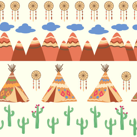 Teepee pattern. Wigwam native american summer tent illustration. Indian background pattern