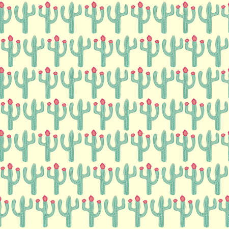 seamless pattern with different cactus. Bright repeated texture with green cacti. Natural hand...
