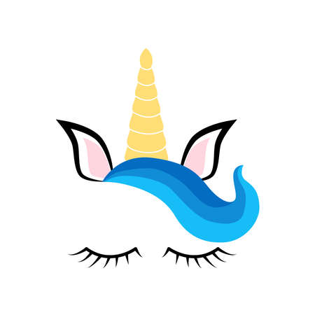 Fabulous cute unicorn with golden gilded horn and closed eyesのイラスト素材