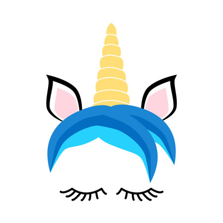 Fabulous cute unicorn with golden gilded horn and closed eyesのイラスト素材