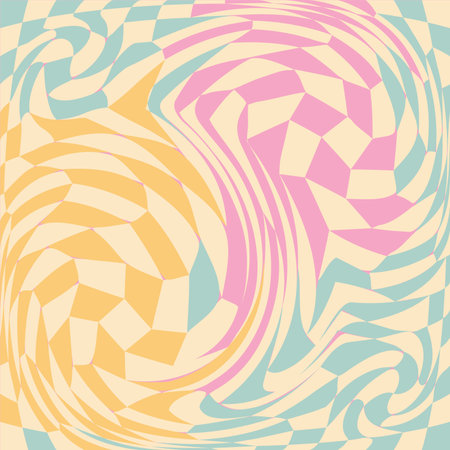 1970 Wavy Swirl Seamless Pattern in Orange and Pink Colors. Seventies Style, Groovy Background, Wallpaper, Print. Flat Hippie Aestheticのイラスト素材